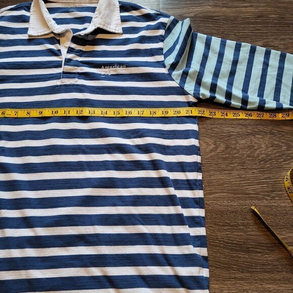 American Eagle Outfitters Standard Fit Long Sleeved Striped Polo Mens Size Large - Picture 5 of 7